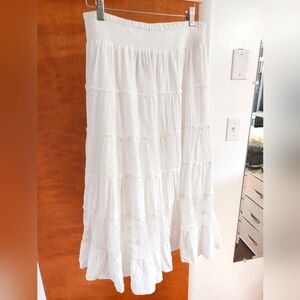 Gorgeous White Multi-textured Cotton Tiered Skirt—Boho, Country, Cowgirl